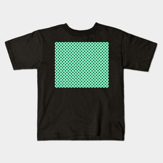 Mint Green and Black Polka Dot Pattern Kids T-Shirt by CraftyCatz